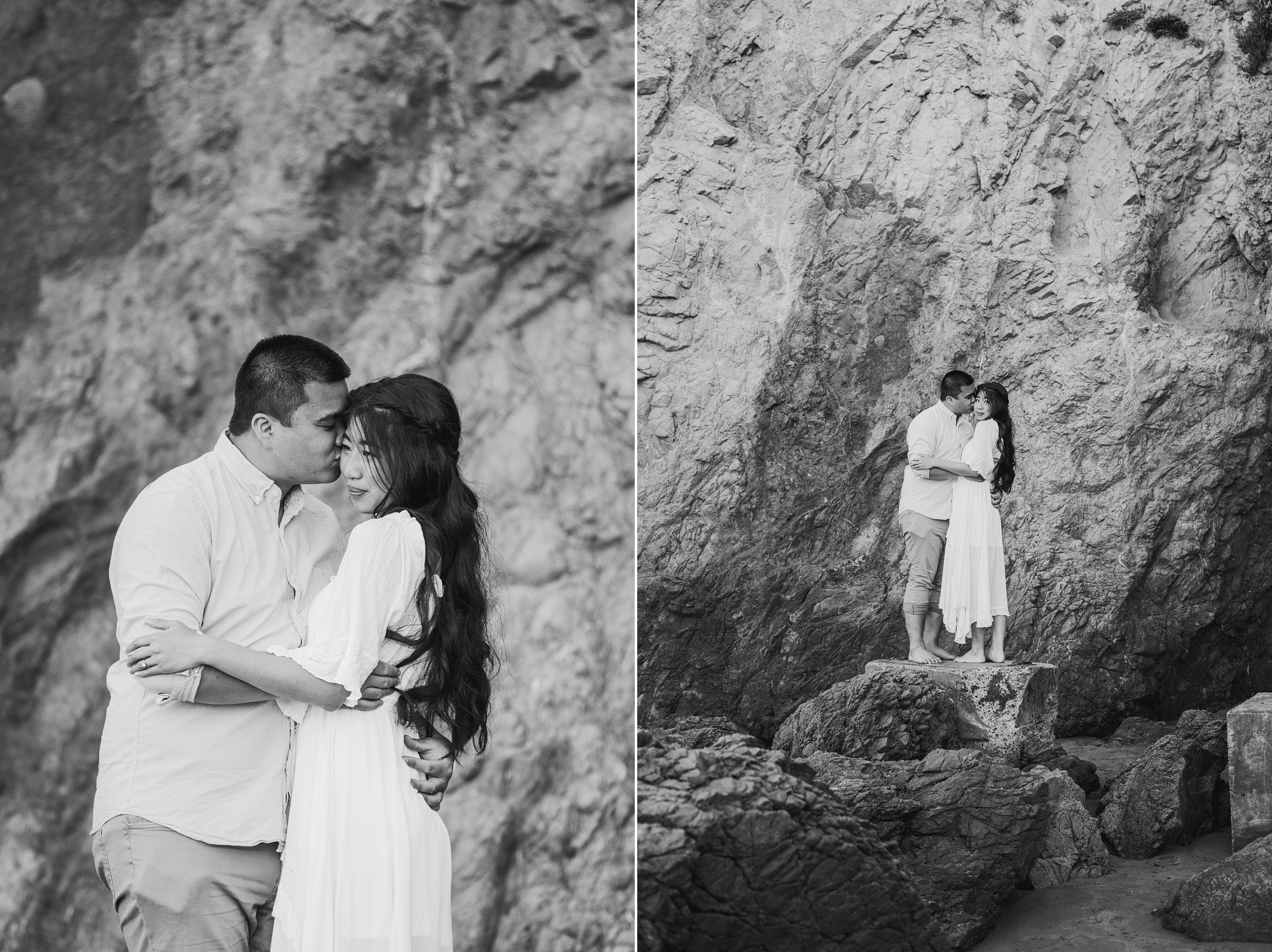 black and white engagement photos in malibu