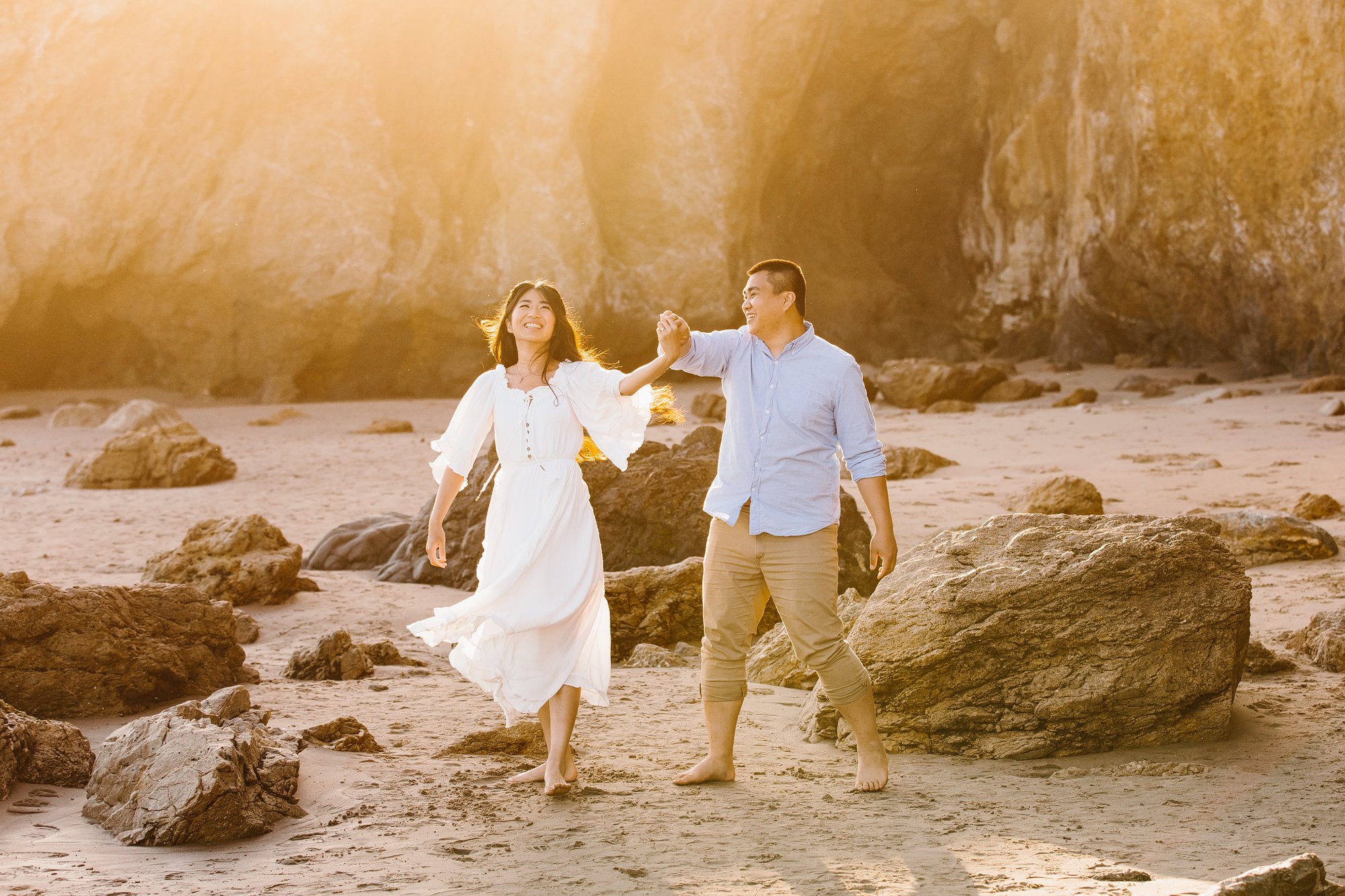 happy engagement session in california